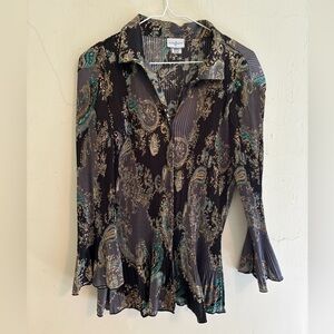 Jaclyn Smith multicolored long bell sleeve V neck blouse size XL